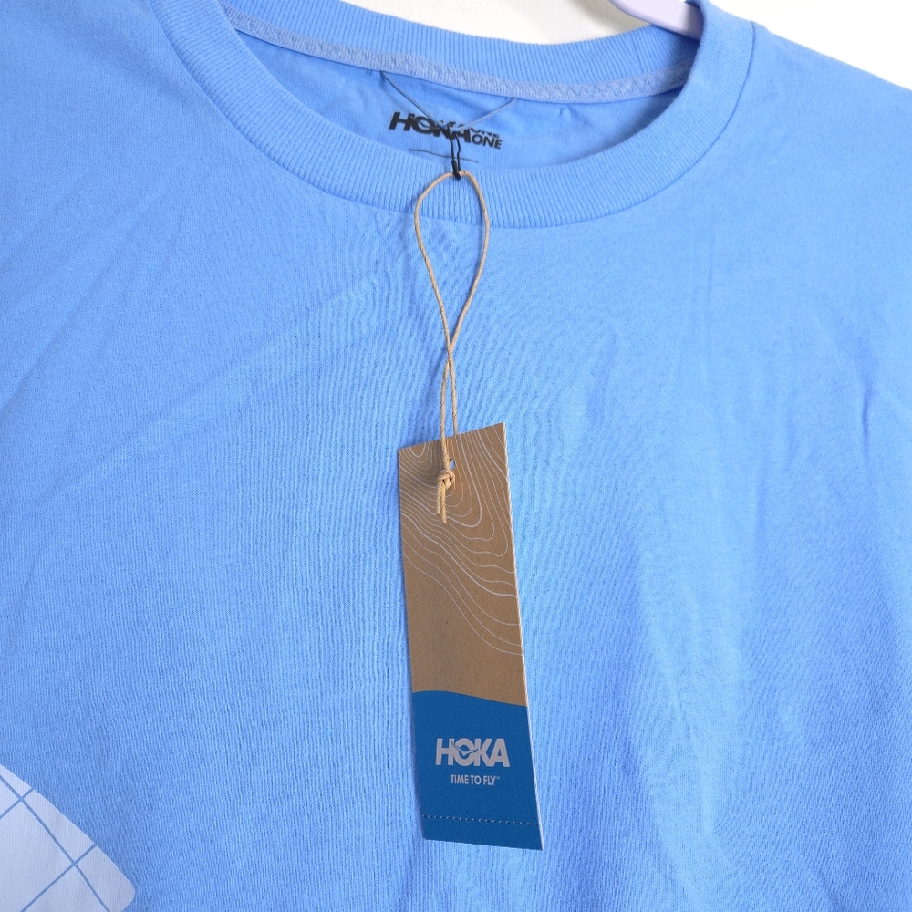 HOKA ONE ONE Blue Cropped Running Workout Gym Tee L - Picture 9 of 11